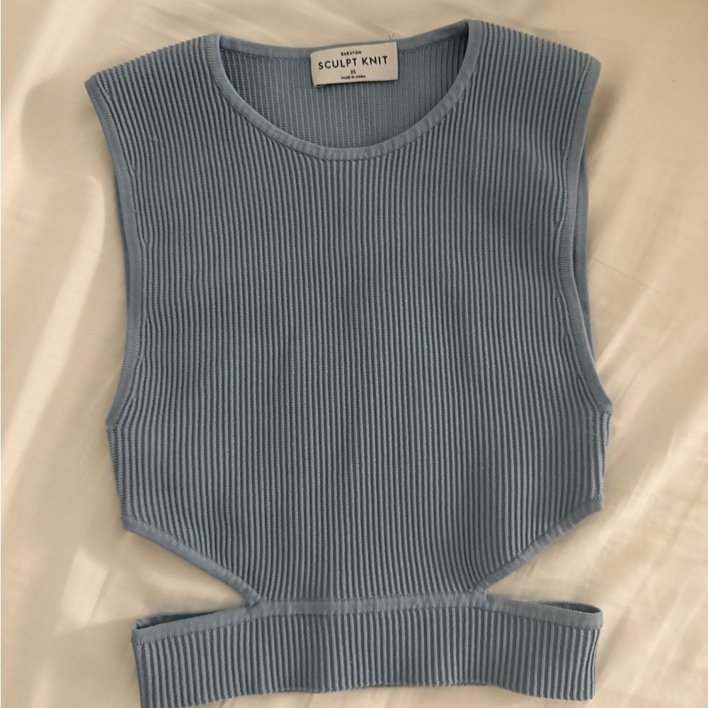 Aritzia Babaton Sky Blue Ribbed Crop Top